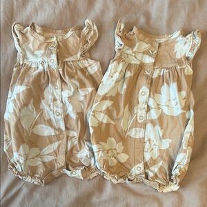 Floral Baby Rompers in Tan and White